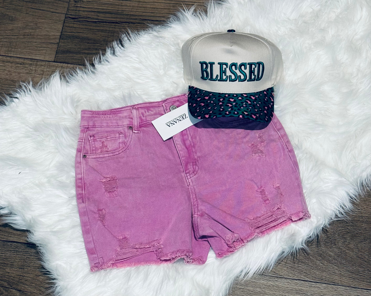 Pink Distressed Denim Shorts