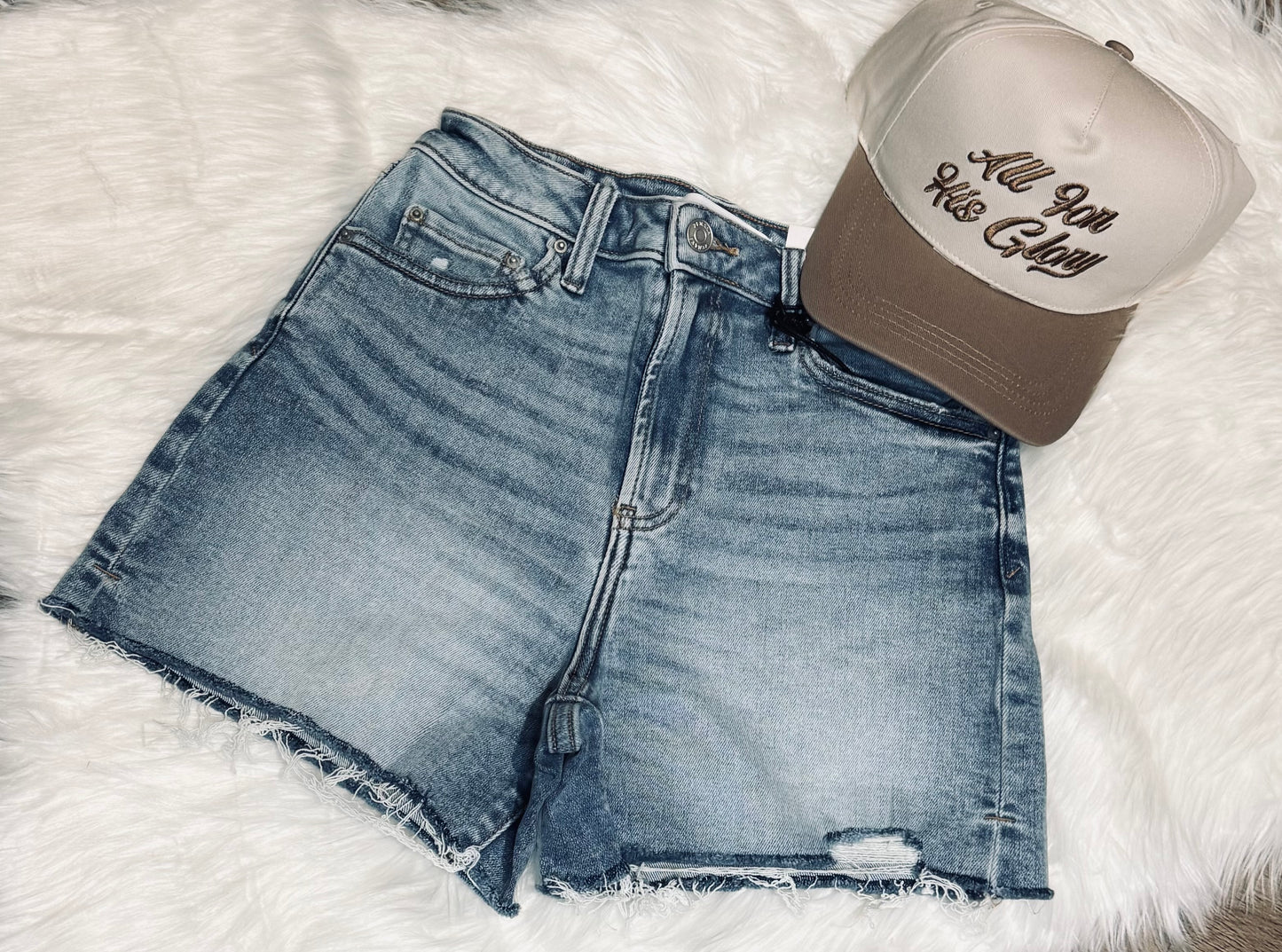 Distressed Hem Denim Shorts