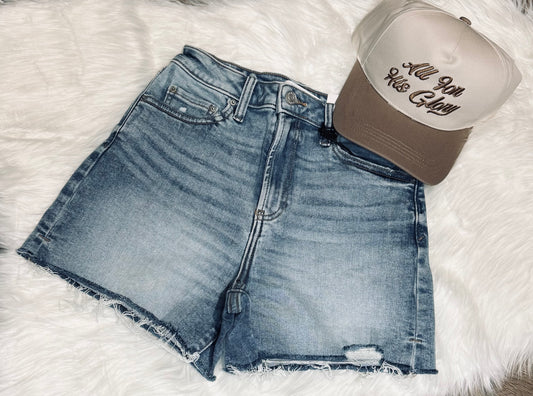 Distressed Hem Denim Shorts