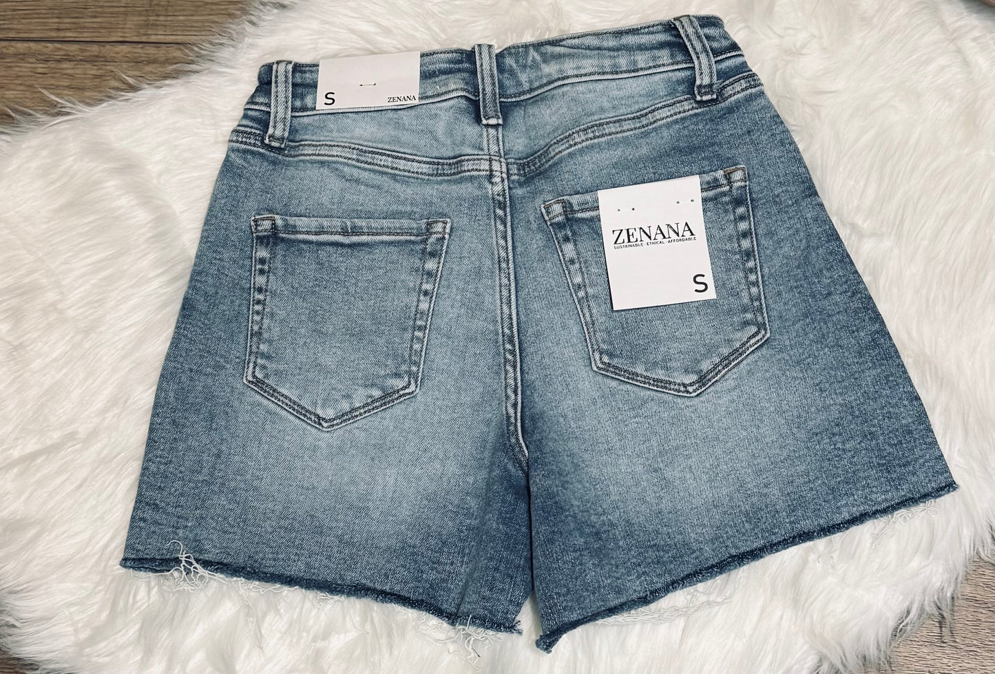 Distressed Hem Denim Shorts