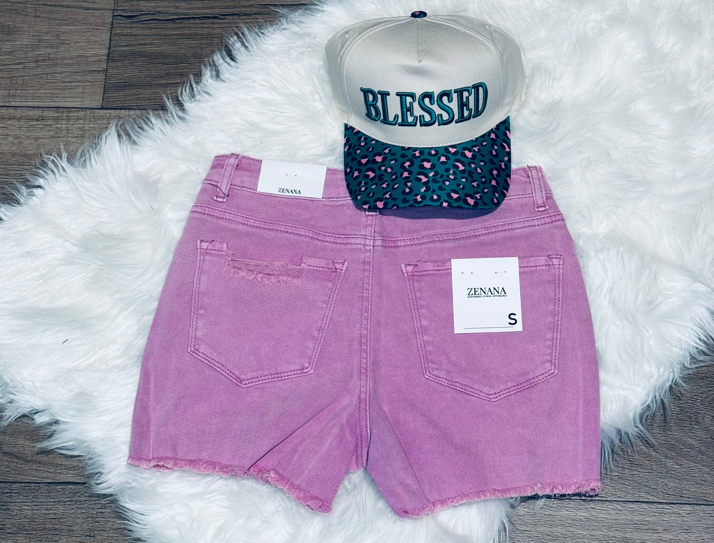 Pink Distressed Denim Shorts